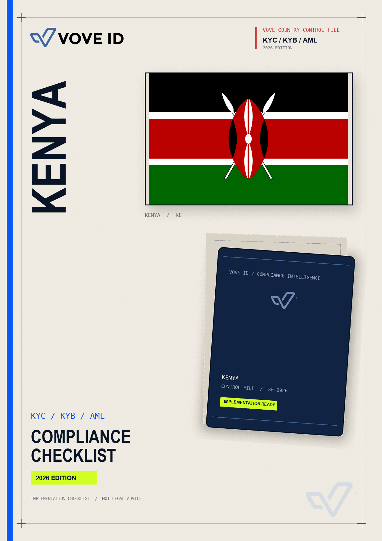 Cover of the VOVE ID Kenya KYC, KYB and AML compliance checklist