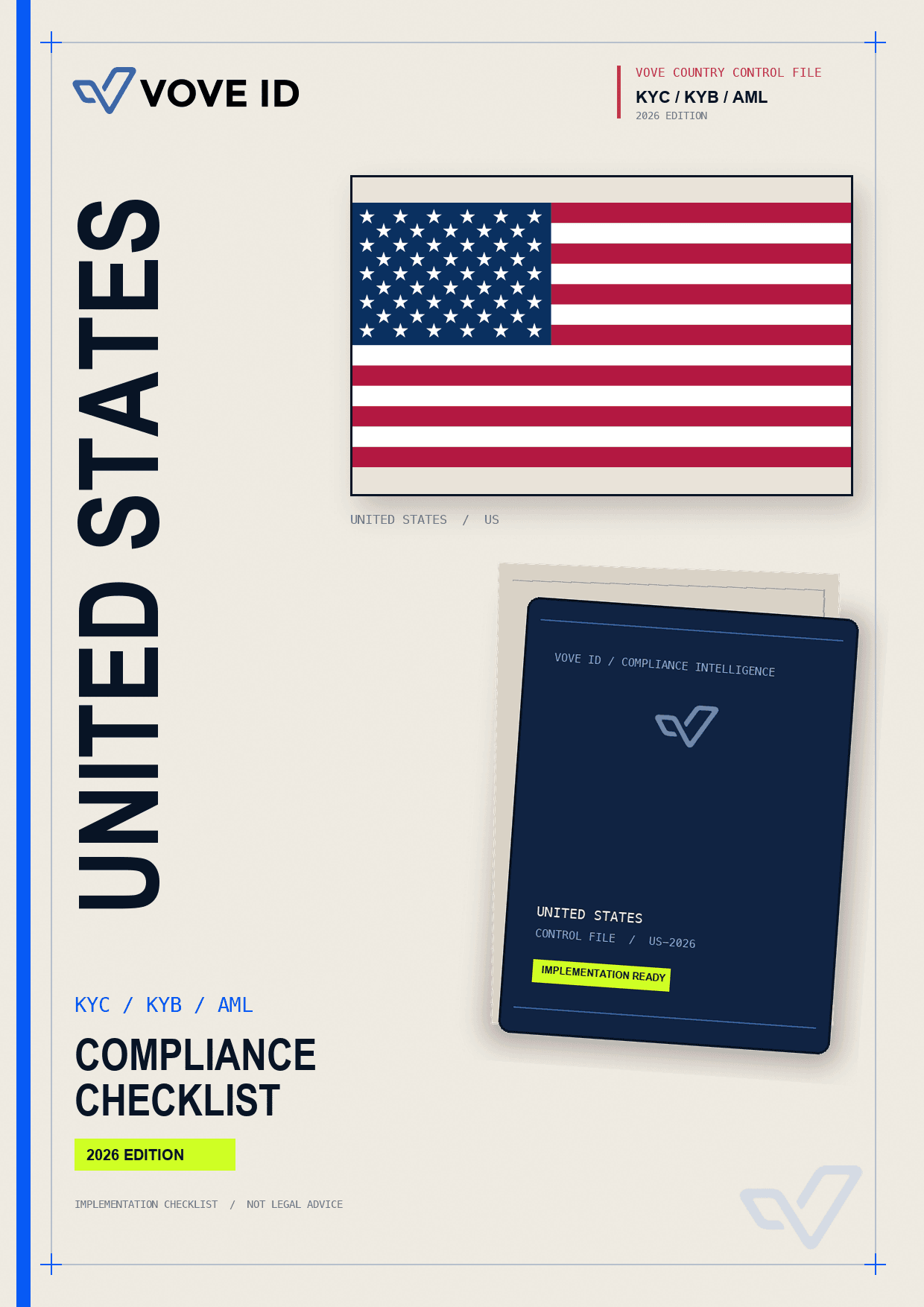 United States KYC, KYB and AML compliance checklist cover