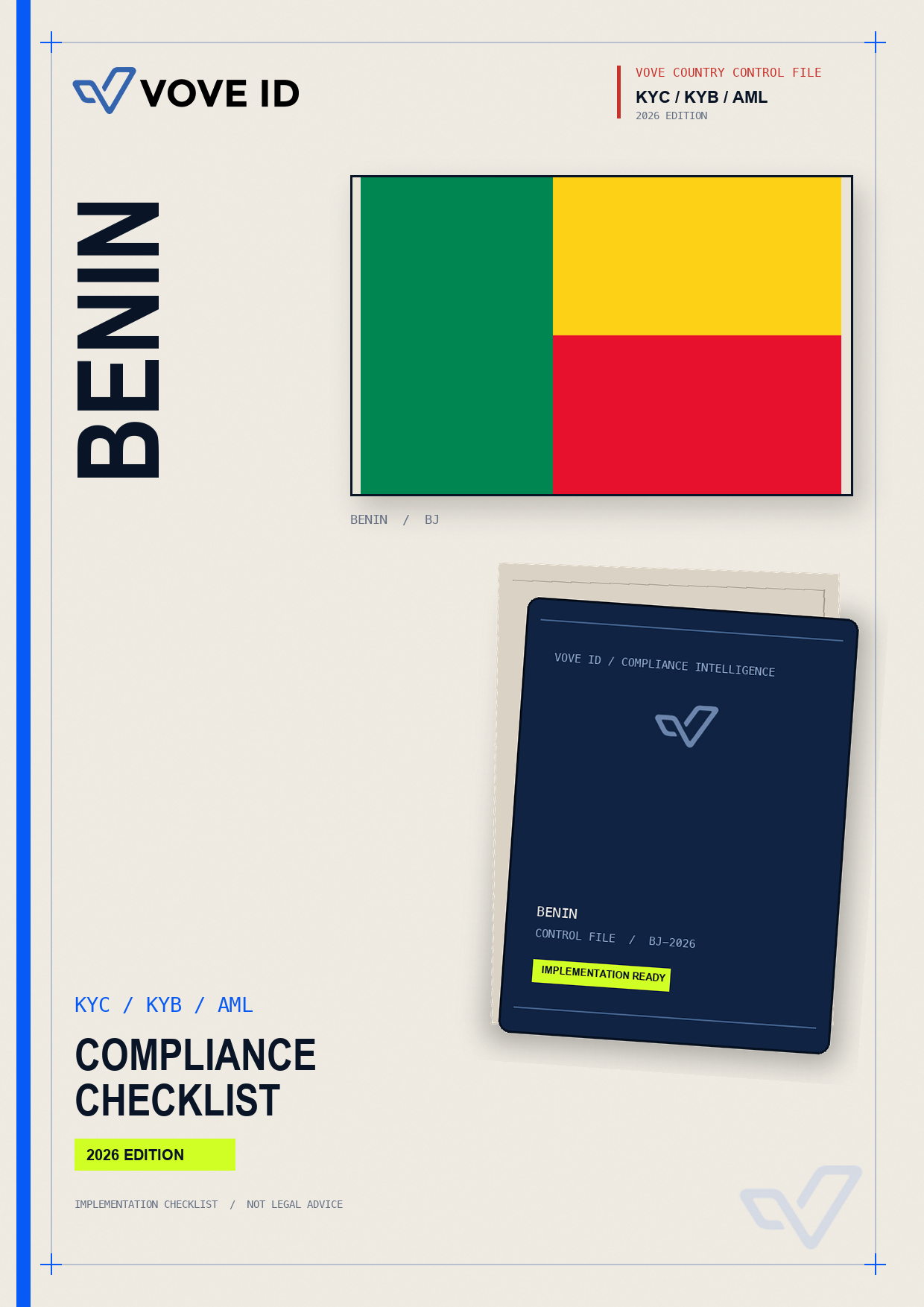 Cover of the VOVE ID Benin KYC, KYB and AML compliance checklist