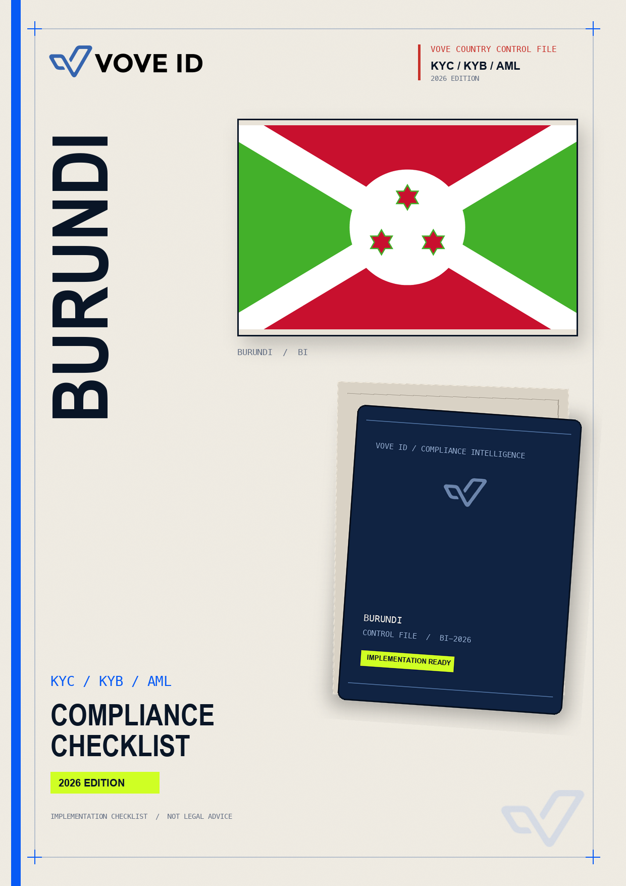 Cover of the VOVE ID Burundi KYC, KYB and AML compliance checklist