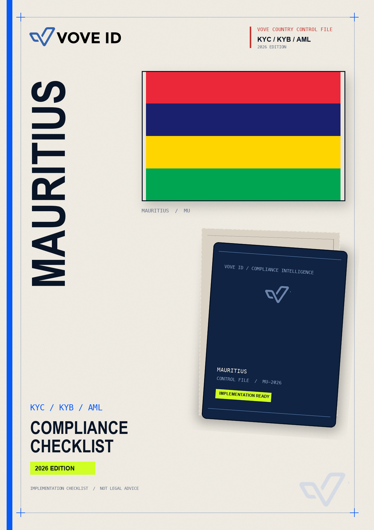 Couverture de la checklist VOVE ID KYC, KYB et AML pour Maurice