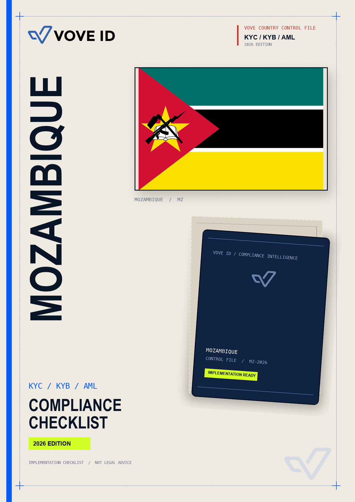 Couverture de la checklist VOVE ID KYC, KYB et AML pour Mozambique