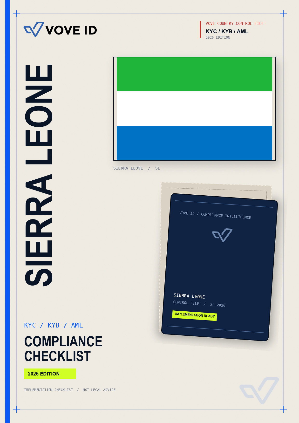 Cover of the VOVE ID Sierra Leone KYC, KYB and AML compliance checklist