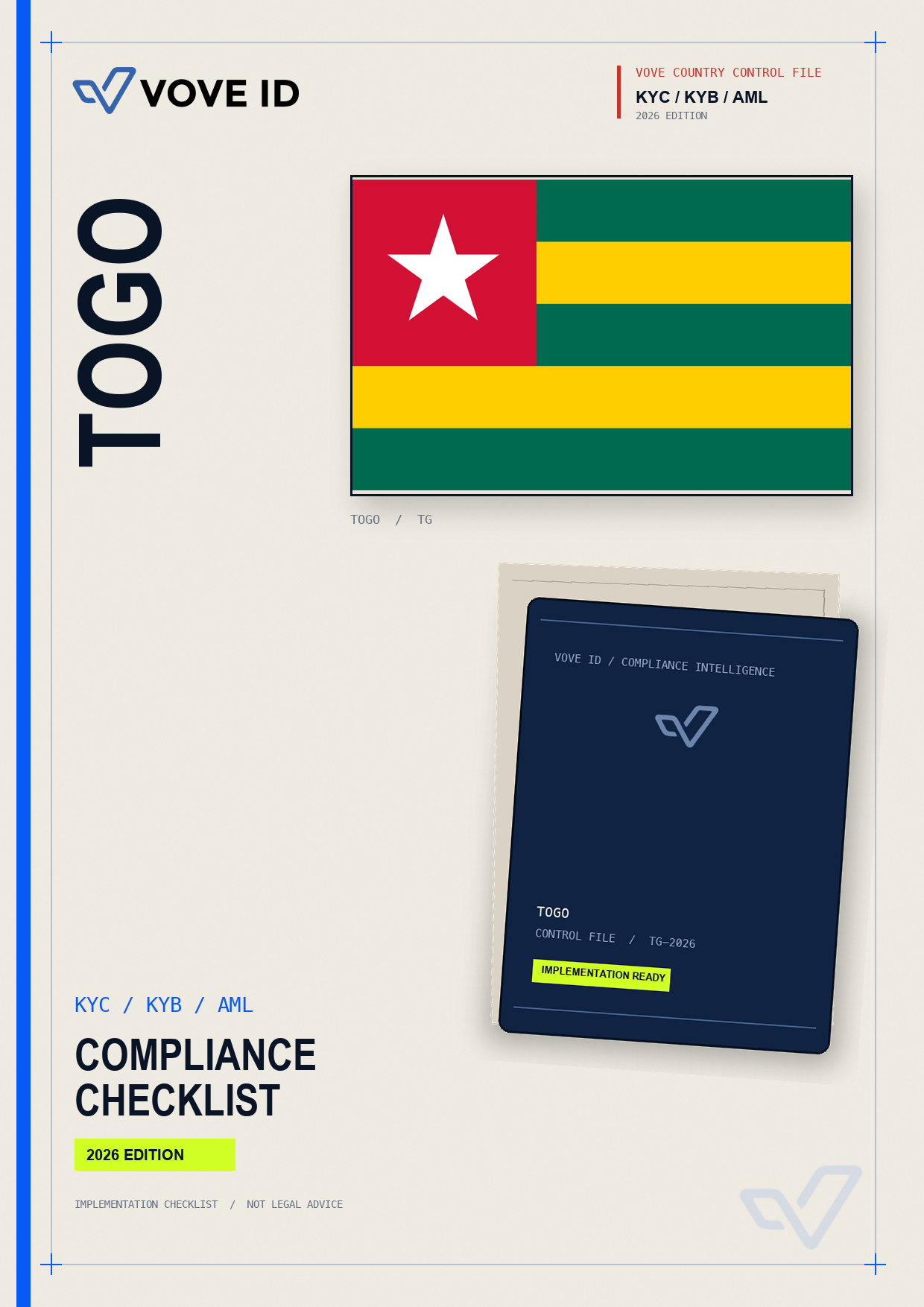Cover of the VOVE ID Togo KYC, KYB and AML compliance checklist